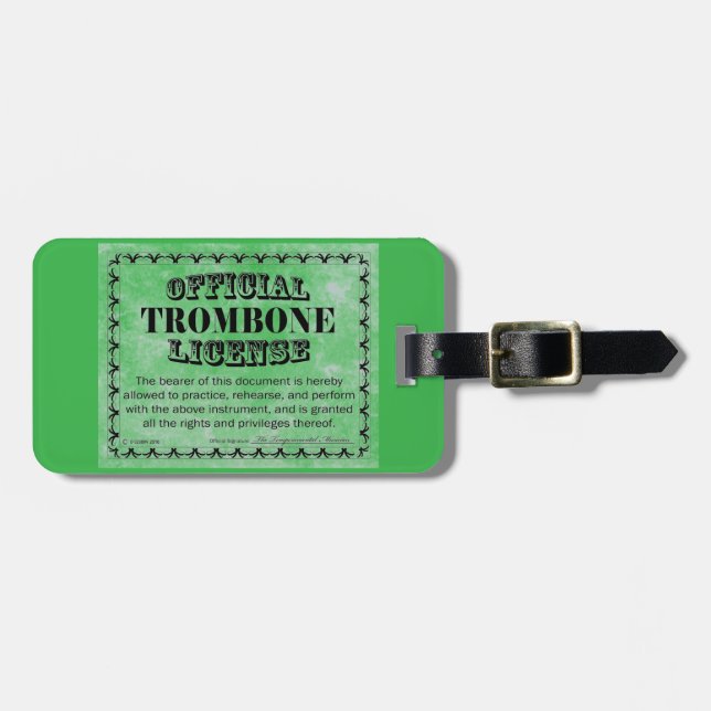 Etiqueta De Bagagem Licença de Trombone (Frente Horizontal)