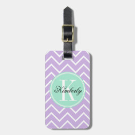 Etiqueta De Bagagem Lilac Chevron com monograma da hortelã