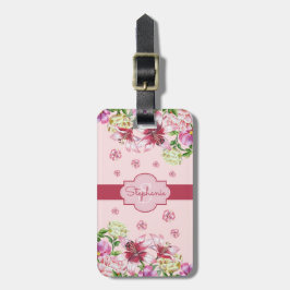 Etiqueta De Bagagem Lily Peony Floral Blush Monograma Rosa