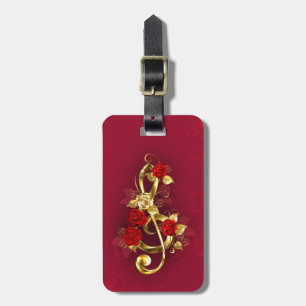 Etiqueta De Bagagem Limpeza de ouro com Flores Rosa