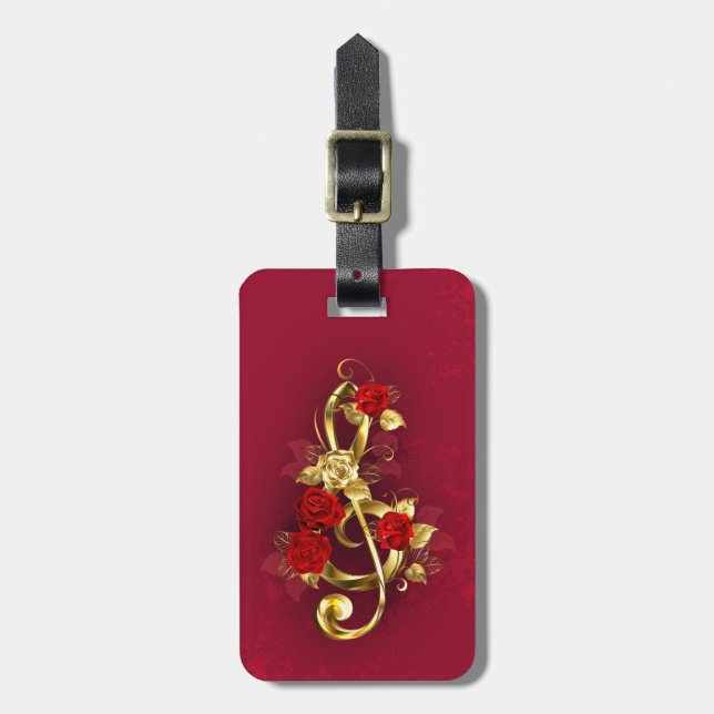 Etiqueta De Bagagem Limpeza de ouro com Flores Rosa (Frente Vertical)