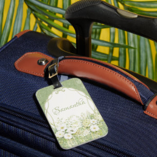 Etiqueta De Bagagem Linda Floral Verde Sálvia Vintage Nome Elegante
