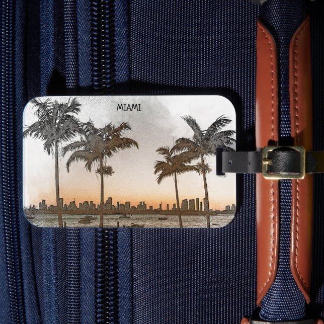 Etiqueta De Bagagem Linda linha Skyline de Miami Flórida (Frente Insitu 4)