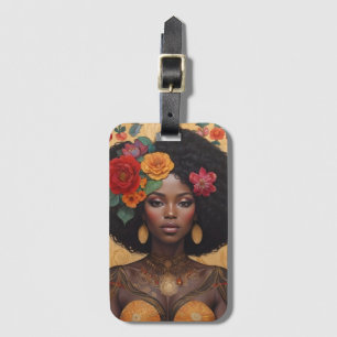 Etiqueta De Bagagem Linda Mulher Afro-Americana Com Flores
