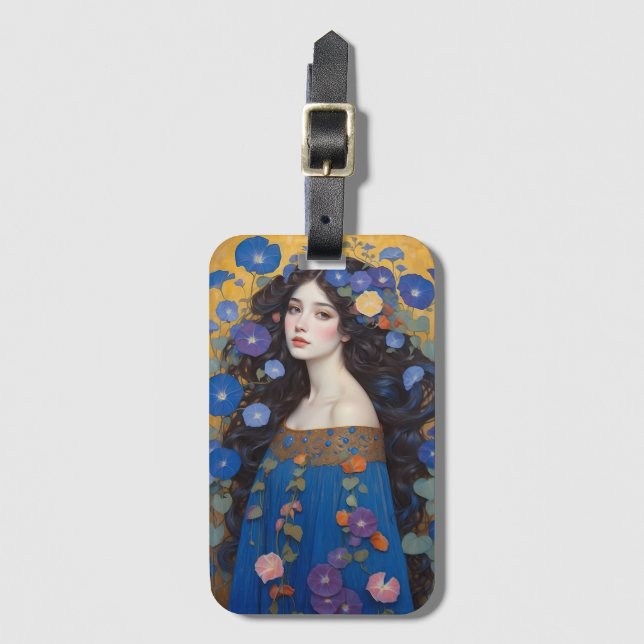 Etiqueta De Bagagem Linda Mulher Com Glórias Da Manhã (Frente Vertical)