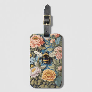 Etiqueta De Bagagem Linda Pastel Floral e Bumblebee