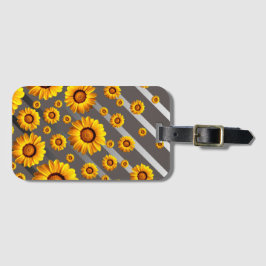 Etiqueta De Bagagem Lindas flores amarelas nas cinzas, listras pratead