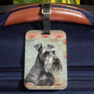 Etiqueta De Bagagem Lindo Schnauzer Floral
