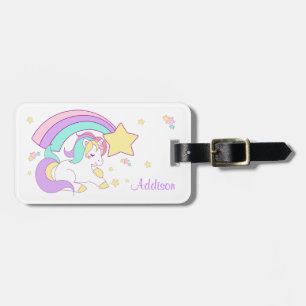 Etiqueta De Bagagem Lindo Unicórnio Mágico Arco-Íris Personalizado Cus