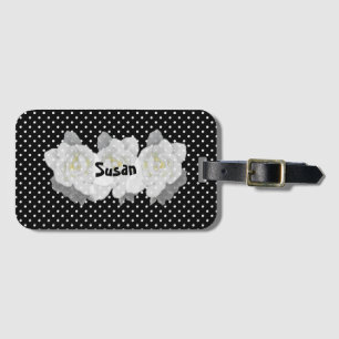 Etiqueta De Bagagem Lindos Flores Brancos de Gardenia em Preto e Branc