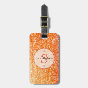 Etiqueta De Bagagem Linha floral alaranjada Tag feitos sob encomenda