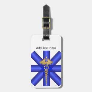 Etiqueta De Bagagem Linhas azuis/símbolo Dourado do Caduceus EMT