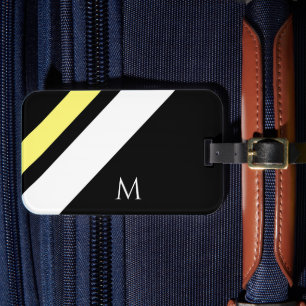 Etiqueta De Bagagem Linhas diagonais iniciais personalizadas em preto