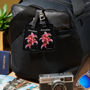 Etiqueta De Bagagem Lírios Orientais Rosa-Rosa Elegante