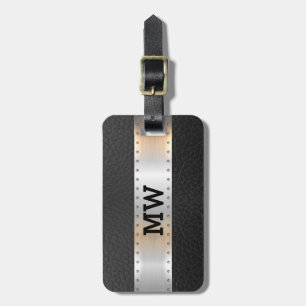 Etiqueta De Bagagem Listra de prata metálica do couro preto do vintag