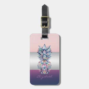 Etiqueta De Bagagem Listra Elegante de Garota, Abacaxi Colorido
