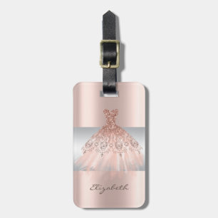 Etiqueta De Bagagem Listra Feminina Elegante, Vestido Dourado Rosa