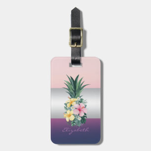 Etiqueta De Bagagem Listra Feminina, Flores Tropicais de Abacaxi