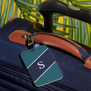Etiqueta De Bagagem Listra geométrica Monogrammed do verde azul e do