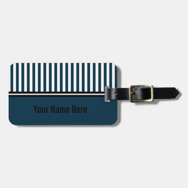 Etiqueta de Bagagem Listrada Azul Marinho e Branco (Frente Horizontal)