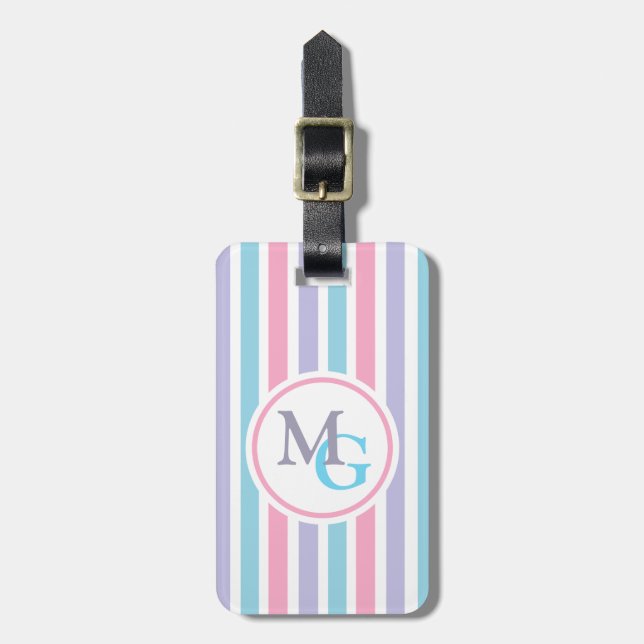 Etiqueta De Bagagem Listras de Bala Monogramadas (Frente Vertical)