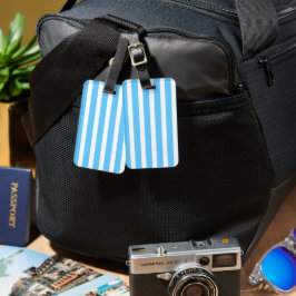 Etiqueta De Bagagem Listras de Cabana Azul Celeste e Branco