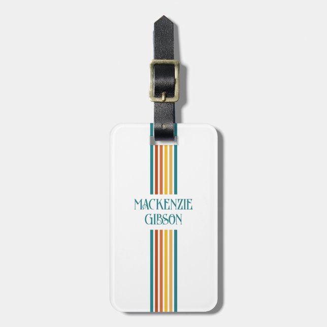 Etiqueta De Bagagem Listras Minimalistas Monogramadas Retrô (Frente Vertical)