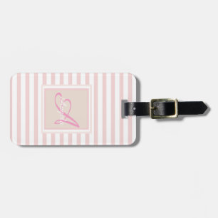 Etiqueta De Bagagem Listras Rosa Menina Monograma-Personalizado