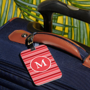 Etiqueta De Bagagem Listras Vermelhas e Brancas Monogramadas