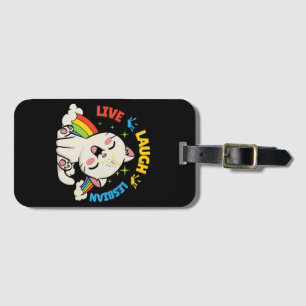 Etiqueta De Bagagem Live Laugh Lesbian Flag Rainbow Cat Pride Mont Ki