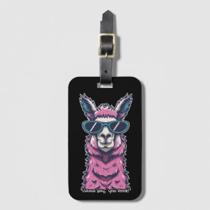 Etiqueta De Bagagem Llama diz que você é Rock pose Quirky em óculos