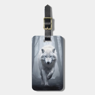 Etiqueta De Bagagem Lobo Branco na Floresta Foggy