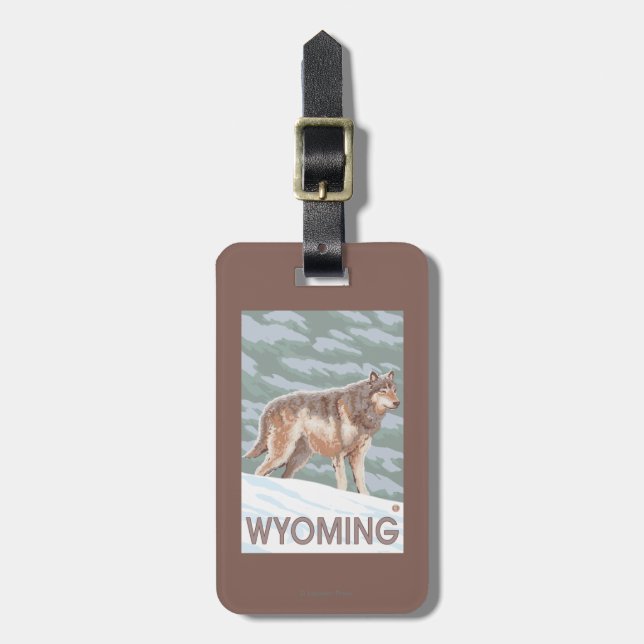Etiqueta De Bagagem Lobo cinzento StandingWyoming (Frente Vertical)