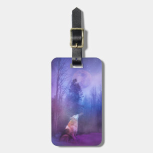 Etiqueta De Bagagem Lobo e Lua na Bagagem Florestal
