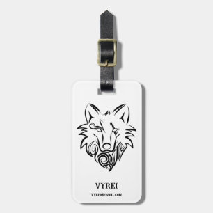 Etiqueta De Bagagem Lobo Tribal Negro e Branco