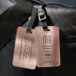 Etiqueta De Bagagem Logotipo personalizado Monograma com Rosa Dourado 