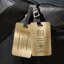 Etiqueta De Bagagem Logotipo Personalizado Monograma Dourado Metal Pol