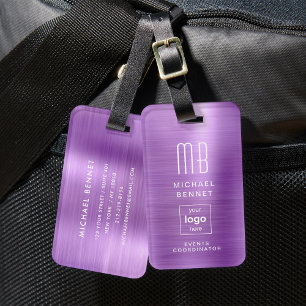 Etiqueta De Bagagem Logotipo Personalizado Monograma Roxo Metal Polido