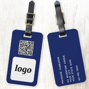 Etiqueta De Bagagem Logotipo QR Código Marinho Azul Promocional comerc