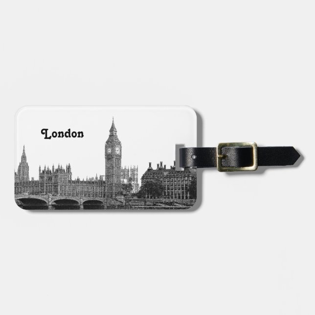 Etiqueta De Bagagem Londres Inglaterra - Skyline Etch (Frente Horizontal)