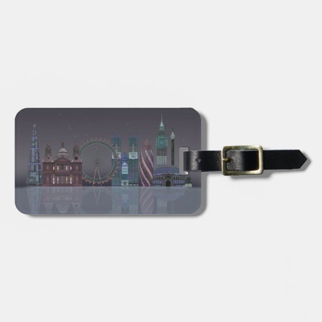 Etiqueta De Bagagem Londres Skyline Night Refletions (Frente Horizontal)