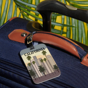 Etiqueta De Bagagem Los Angeles Cityscape Sunset Palm Trees Califórnia