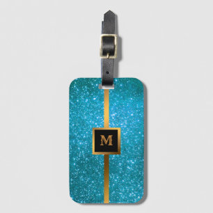 Etiqueta De Bagagem Luminosa Dourada Azul de Luxo