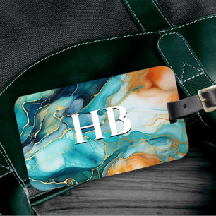 Etiqueta De Bagagem Luminosa fina de cerâmica laranja-turquesa