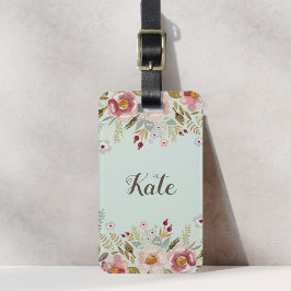 Etiqueta De Bagagem Luscious Rosa Floral Verde Nome Personalizado