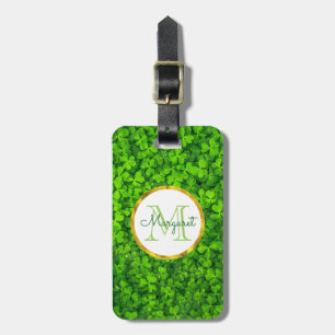 Etiqueta De Bagagem Lush Green Clovers com FAUX Gold Foil e Monograma