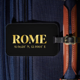 Etiqueta De Bagagem Lux Dourada Roma Latitude & Longitude
