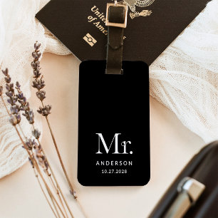 Etiqueta De Bagagem Luxe Elegance Black   Sr. e Data de Casamento