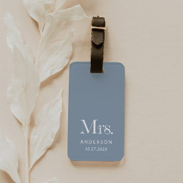 Etiqueta De Bagagem Luxe Elegance | Dusty Blue Sra. e data de casament