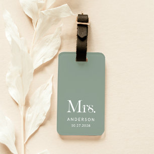 Etiqueta De Bagagem Luxe Elegance Sage Green Sra. e Data de Casament